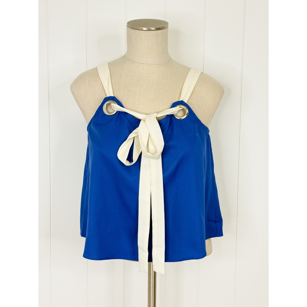 After Market Tie Front Grommet Top NWT‎ Women Medium Blue Sleeveless Summer Chic